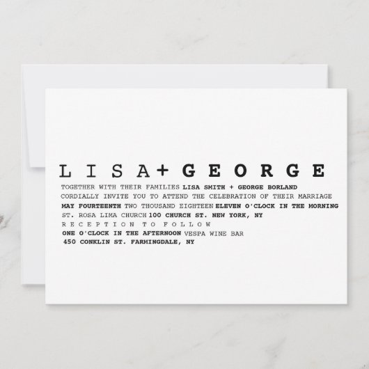 最小主義の白黒結婚式招待状 招待状 (正面)