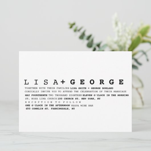 最小主義の白黒結婚式招待状 招待状 (スタンド正面)