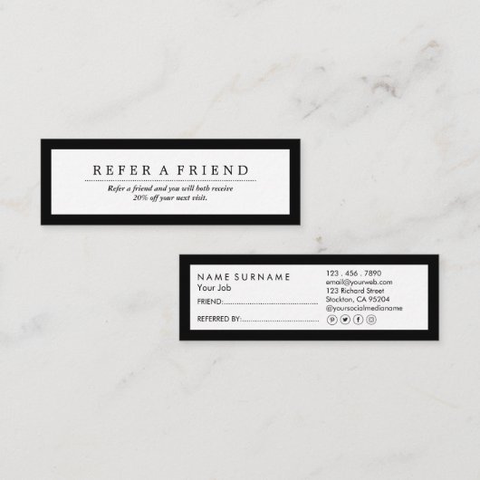 最小主義の社会的な媒体の豪華なBlack&Whiteの紹介 スキニー名刺 (正面/裏面)