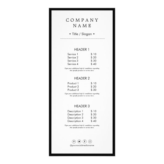 最小主義の社会的な媒体の贅沢Black&Whiteをきれいにして下さい ラックカード (正面)