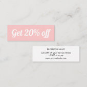 最小主義の粋でシンプルなパステル調ピンクの割引カード スキニー名刺 (正面/裏面)