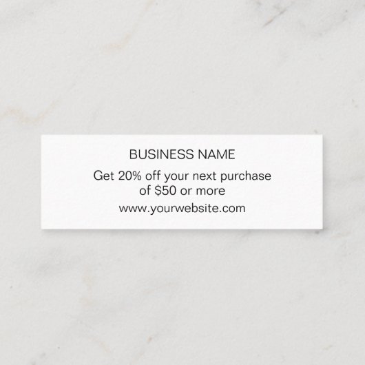 最小主義の粋でシンプルなパステル調ピンクの割引カード スキニー名刺 (裏面)