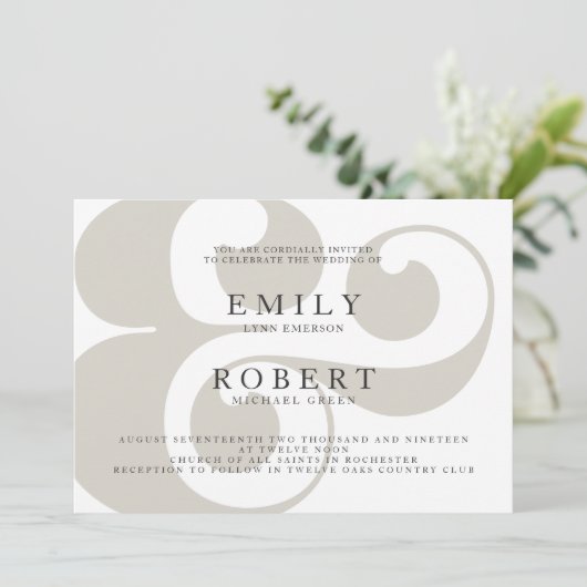 最小主義の粋な結婚式招待状-アンパーサンド 招待状 (スタンド正面)