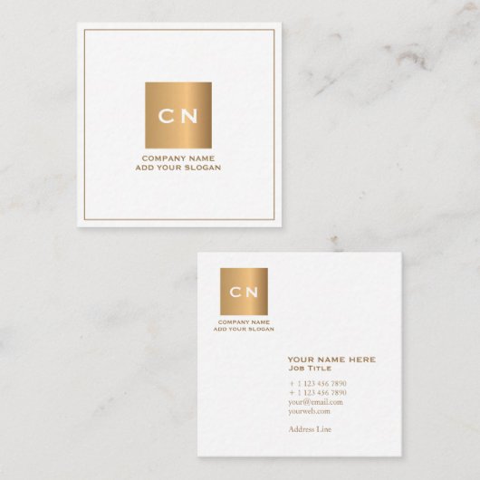 最小主義の粋な金ゴールドの正方形の白い名刺 スクエア名刺 (正面/裏面)