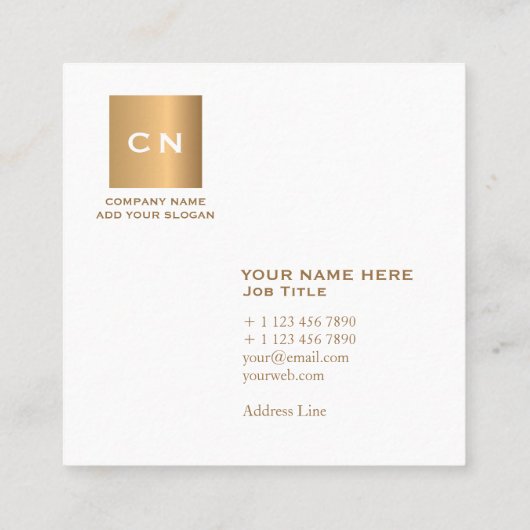 最小主義の粋な金ゴールドの正方形の白い名刺 スクエア名刺 (裏面)