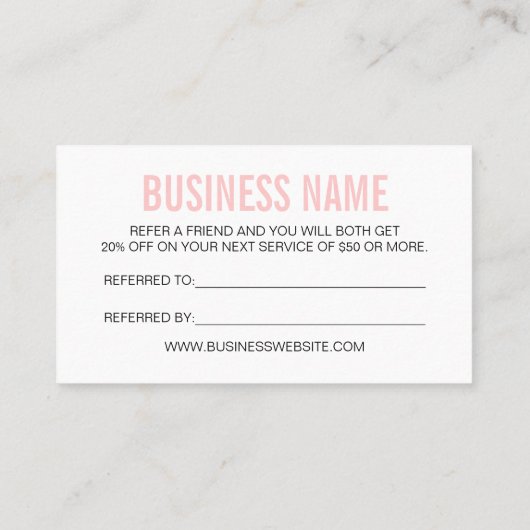 最小主義の紹介のピンクのモダンな名刺 名刺 (裏面)