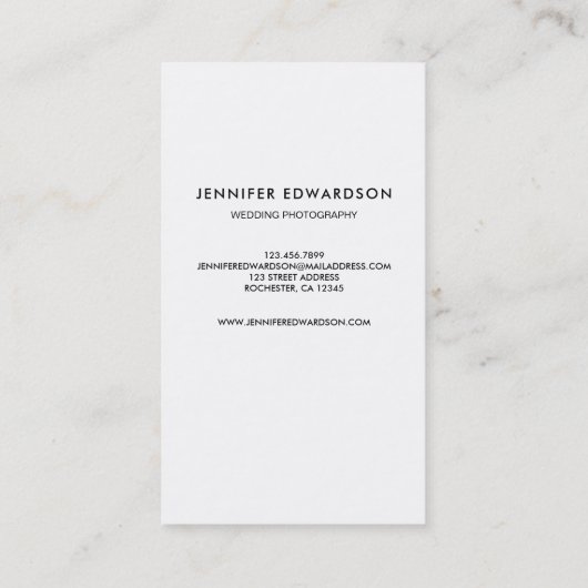 最小主義の結婚式のカメラマンのプロフェッショナル 名刺 (裏面)