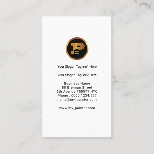 最小主義の緑の絵筆の白い家の絵画 名刺 (裏面)