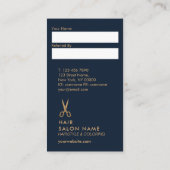 最小主義の美容師の縦の紹介カード 名刺 (裏面)