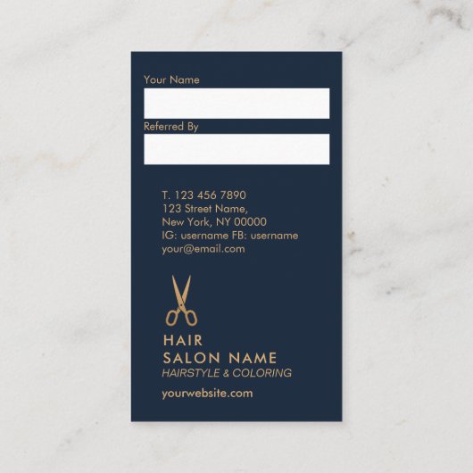 最小主義の美容師の縦の紹介カード 名刺 (裏面)