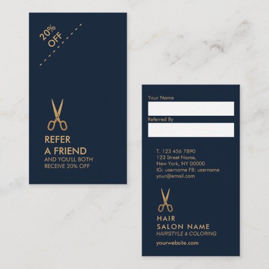 最小主義の美容師の縦の紹介カード 名刺 (正面/裏面)