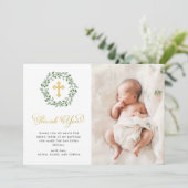 最小主義の群葉|の写真の洗礼および金ゴールドの十字 サンキューカード (スタンド正面)