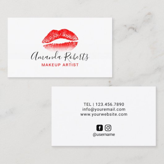 最小主義の赤い唇のメーキャップアーティスト 名刺 (正面/裏面)