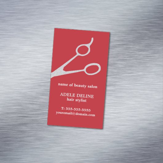 最小主義の赤い質の銀は美容師を切ります マグネット名刺 (インサイチュ)