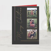 最小主義の赤く黒い金ゴールドの文字の写真のクリスマス シーズンカード (正面)