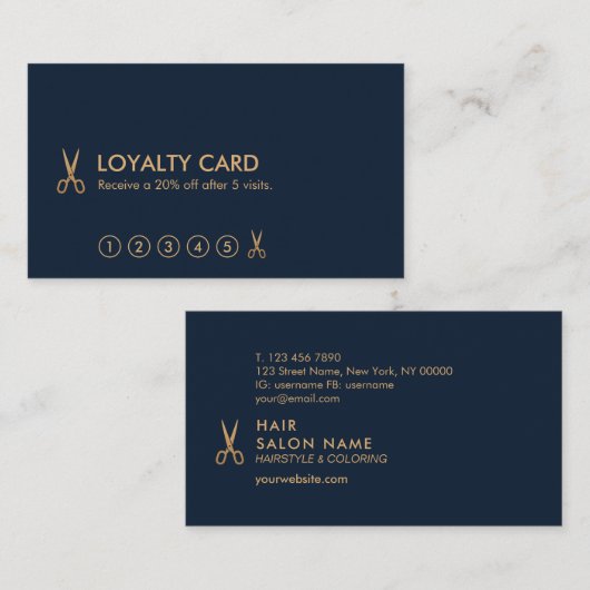 最小主義の金ゴールドのはさみの美容師のロイヤリティカード 名刺 (正面/裏面)