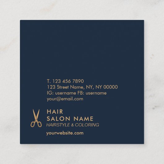 最小主義の金ゴールドのはさみの美容師の割引 スクエア名刺 (裏面)