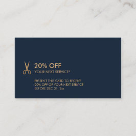 最小主義の金ゴールドのはさみの美容師の割引 名刺