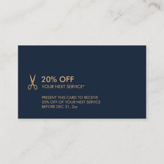 最小主義の金ゴールドのはさみの美容師の割引 名刺 (正面)