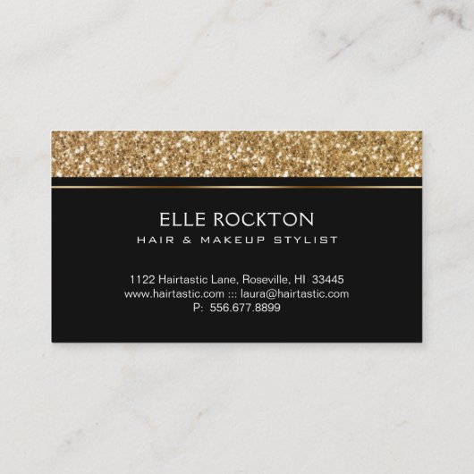 最小主義の金ゴールドのグリッターの《写真》ぼけ味ライトフレームの黒 名刺 (裏面)