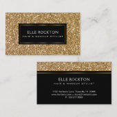 最小主義の金ゴールドのグリッターの《写真》ぼけ味ライトフレームの黒 名刺 (正面/裏面)