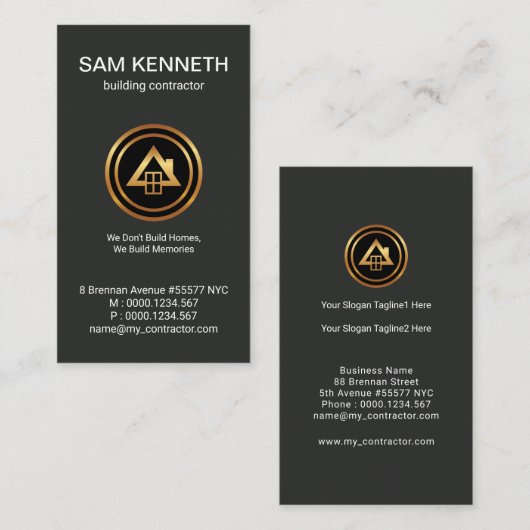 最小主義の金ゴールドの建築者のロゴの建築業者 名刺 (正面/裏面)
