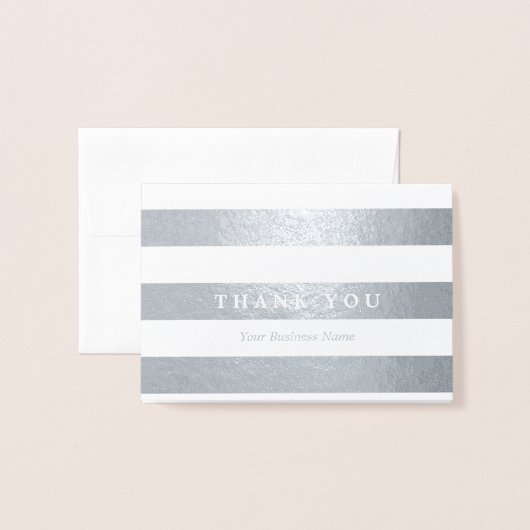 最小主義の銀のストライプは感謝していしています 箔カード (封筒付き正面)
