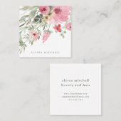 最小主義の開花|のピンクの水彩画の花柄 スクエア名刺 (正面/裏面)