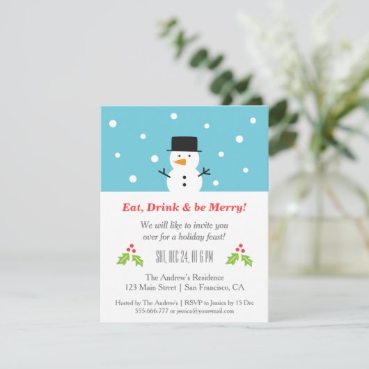最小主義の雪だるまのクリスマスのパーティの招待状 招待状 (スタンド正面)