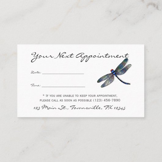 最小主義の青いトンボのアポイントメントカード 予約カード (裏面)