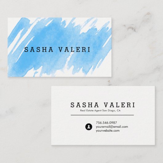 最小主義の青い水彩画の名刺 名刺 (正面/裏面)