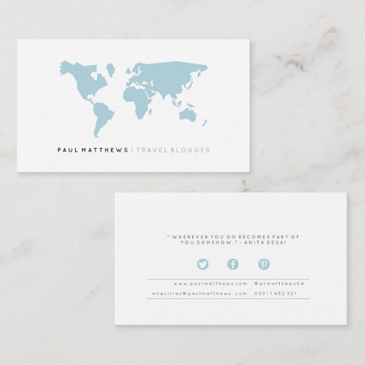 最小主義の青く白い旅行ブロガーの名刺 名刺 (正面/裏面)