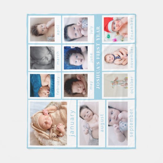 最小主義の青色児の最初年の写真 フリースブランケット (正面)