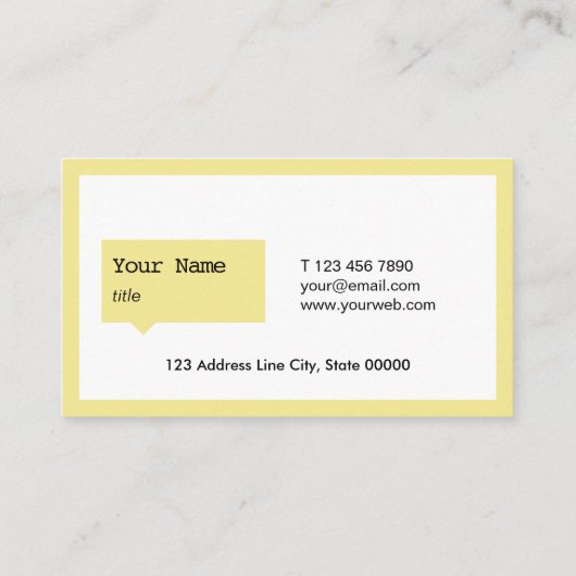 最小主義の黄色いスピーチの泡名刺 名刺 (裏面)