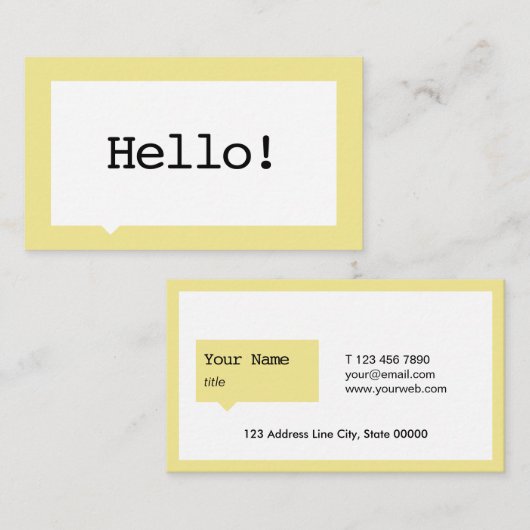最小主義の黄色いスピーチの泡名刺 名刺 (正面/裏面)