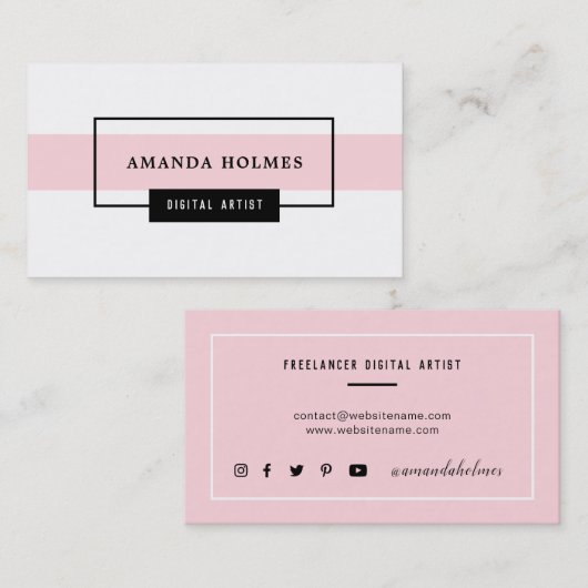 最小主義の黒くか白またはピンク 名刺 (正面/裏面)