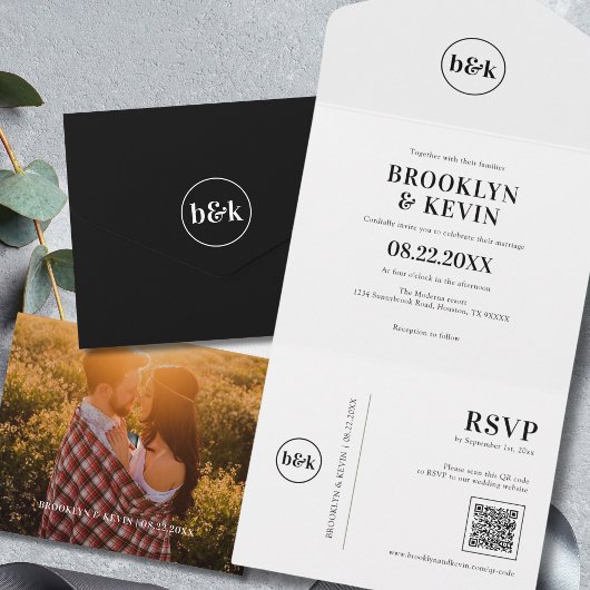 最小予算白黒QRコード |写真 オールインワン招待状