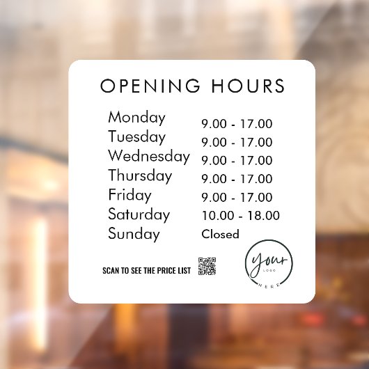 最小営業時間 透明ウィンドウクリング ウィンドウサイン (シート2)