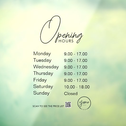 最小営業時間 透明ウィンドウクリング ウィンドウサイン (シート3)