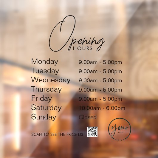 最小営業時間 透明ウィンドウクリング ウィンドウサイン (シート2)