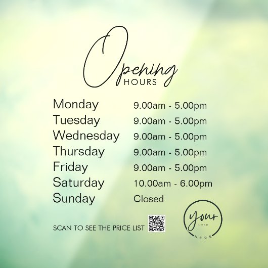 最小営業時間 透明ウィンドウクリング ウィンドウサイン (シート3)