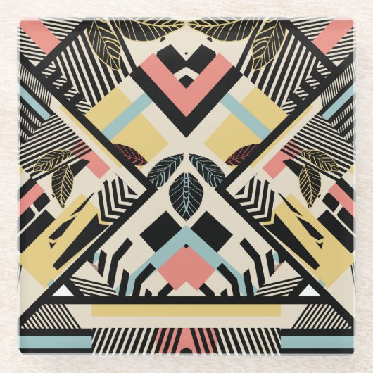 最小幾何学模様：パターンデザイン ガラスコースター (正面)