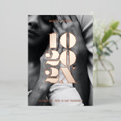 最小数値日付日付の保存バラ金ゴールド 箔招待状 (立ち正面)