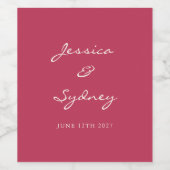 最小色マゼンタレッド結婚スクリプトのカスタム ワインラベル (シングルラベル)