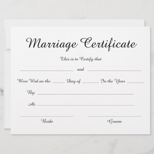 最小限のエレガントスクリプト婚姻証明書 (正面)