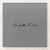 最小限のクラシカル手書きスクリプト名グレー ガラスコースター (正面)