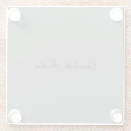 最小限のクラシカル手書きスクリプト名グレー ガラスコースター (裏面)