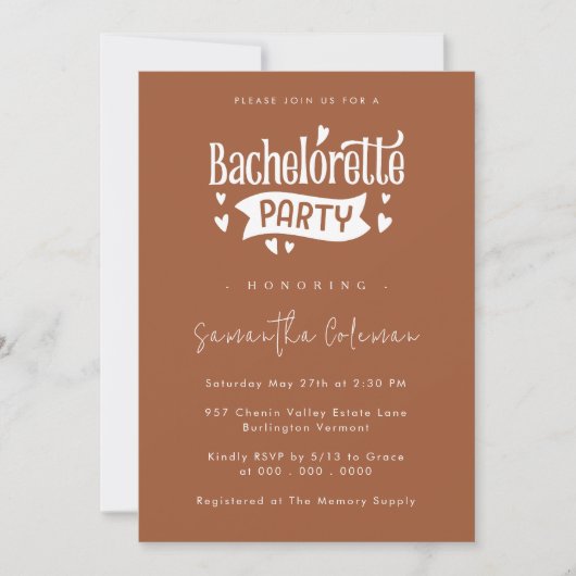 最小限のシンプルスクリプモダントバチェロレッテ 招待状 (正面)