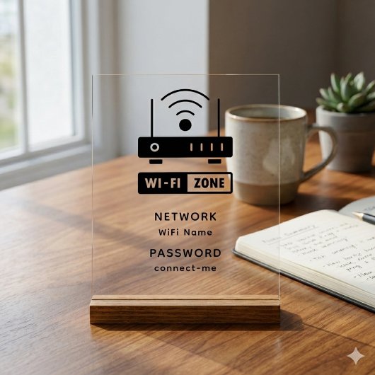 最小限のシンプルWifiゾーンパスワード アクリルサイン