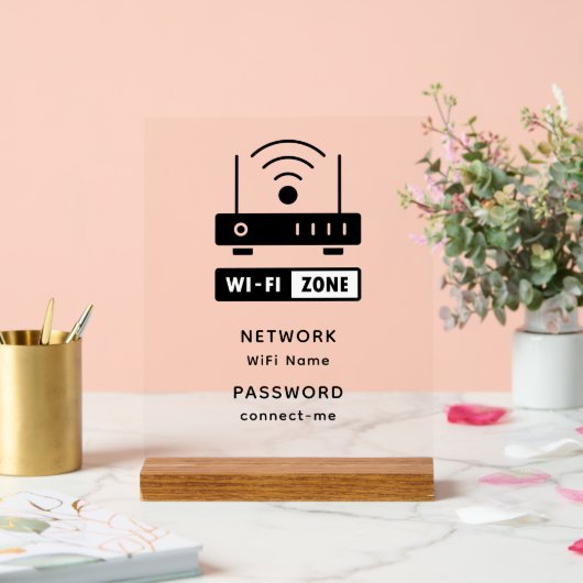 最小限のシンプルWifiゾーンパスワード アクリルサイン (ウェディング)